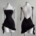 Sleeveless Backless Ruffles Mini Dress Women Summer Y2K Lace Up Black Bodycon Dresses Party Club Streetwear 2025 New Sundress. 