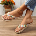 Women's fashion trend, anti slip, wear-resistant, comfortable soft bottom, ethnic style flat heel flip flops.