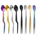Multi-functional Sauce Spoon 2in1 Design Portable Food Tweezers Stainless Steel Metal Spoon Chopstick Kitchen Utensil. 