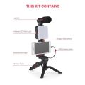 Professional AY-49 Smartphone Vlog Video Fill Light Kit with Tripod Microphone Phone Stand Remote Controller Shooting-Video Making kt-Vlogging Kit. 