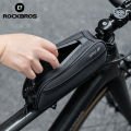ROCKBROS Bicycle Bag 1.3L Portable Frame Front Tube Cycling Bag Waterproof MTB Road Bicycle Pannier Black With Headphone Jack. 