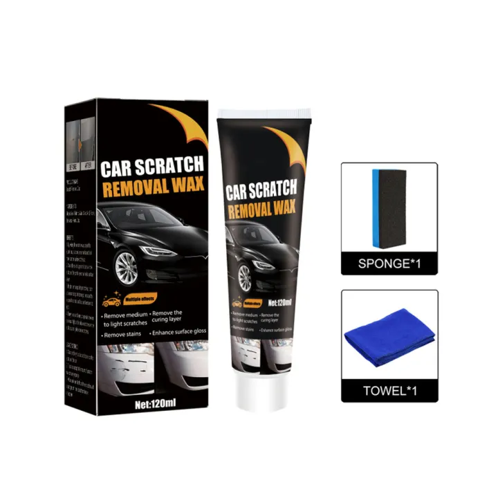120ml Car Scratch Removal Wax Kit w/Sponge & Microfiber Towel - Erase Light/Medium Scratches & Stains, Auto Paint Polish