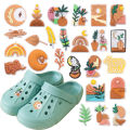 25Pcs Bohemian Style Elephant Flower Leaf Moon Rainbow Bear Woman Cactus PVC Shoe Charms For Clogs Pins Hole Slipper Decoration. 