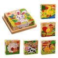 6 Sides Printed Wooden Block Puzzle with Sports Graphics. 