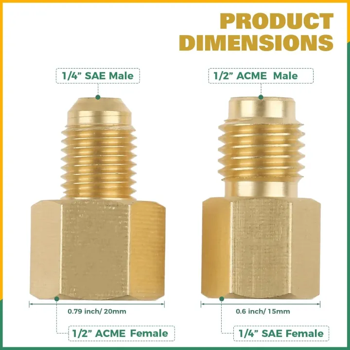 20pcs/set%20Mini%20Split%20R410A%20R134A%20Adapters%205/16"%201/4"%20SAE%20Plug%201/2"%20Acme%20Male%20To%20Female%20Brass%20Fitting%20Kit%20with%20Valve%20Core%20Remover%20-%20Image%205