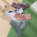 FINETOO 3Pcs Women Cotton Underwear Sexy Lace Edge Ladies Panties Low Waist Solid Color Female Underpants Briefs Intimates. 