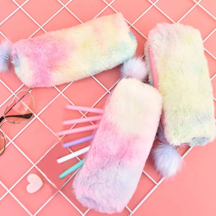 Pencil%20Case%20Pouch%20Plush%20Fluffy%20Faux%20Fur%20Korean%20Cute%20Kawaii%20School%20Stationery%20Makeup%20Pouch%20Rabbit%20Fur%20Ball%20Rainbow%20-%20Image%205