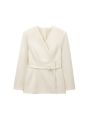 Women's Chic V-Neck Blazer Coat with Belt Long Sleeve Snap-Button Fashion Outerwear Top. 