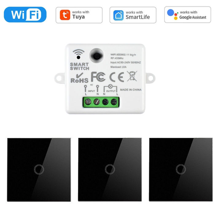 CENFAYA Tuya WiFi RF Smart Light Switch 110V 220V 230V Mini Relay Receiver Module 433mhz Glass Touch Wall Remote Control f Alexa lightify