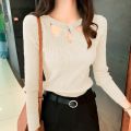 Women's O-neck Stretch Sexy Pullover Lady 2024 Autumn Winter Hollow Solid Color Sweater Slim Bottoming Shirt Jumper Sueter 16639. 