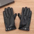 Men's Fleece Thermal Leather Gloves Winter Warm Touch Screen Windproof Waterproof Driving Gloves Full Finger Black Gloves.