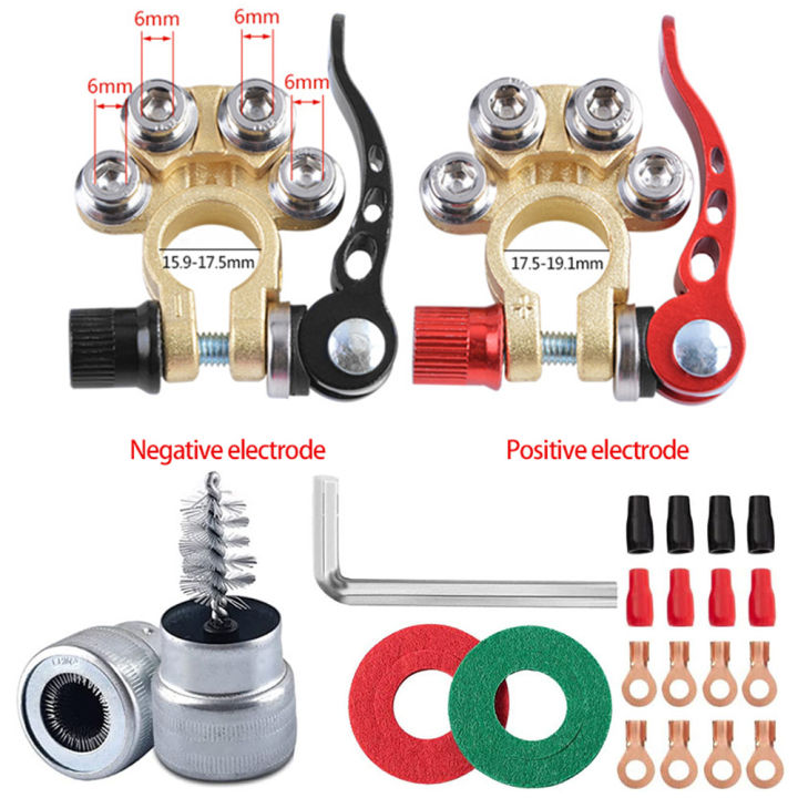 2Pcs 12V 24V Automotive Car Top Post Battery Terminals Wire Cable Clamp Quick Release Terminal Connectors Positive & Negative