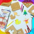 Kids Wooden Drawing Stencils Kit With Puzzle 24 Pes 12 Inner 12 Outer. 