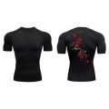 Blossom Print Short Sleeve Compression Shirts for Men Summer Athletic Quick Dry T-shirts Gym Workout Running Tees Sporty Tops.
