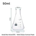 Glass Conical Flask 50ml (1–6 Pcs) – Borosilicate 3.3 Laboratory Erlenmeyer Narrow neck Flask with Graduated Markings – Durable, Heat & Chemical-Resistant Low Form Flask for Mixing, Heating, Experiments, and Storage in School, College, Professional Labs. 