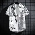 Men's Short sleeve Print Shirts Thin Beach Top Seaside Leisure Men's Essential Clothes. 