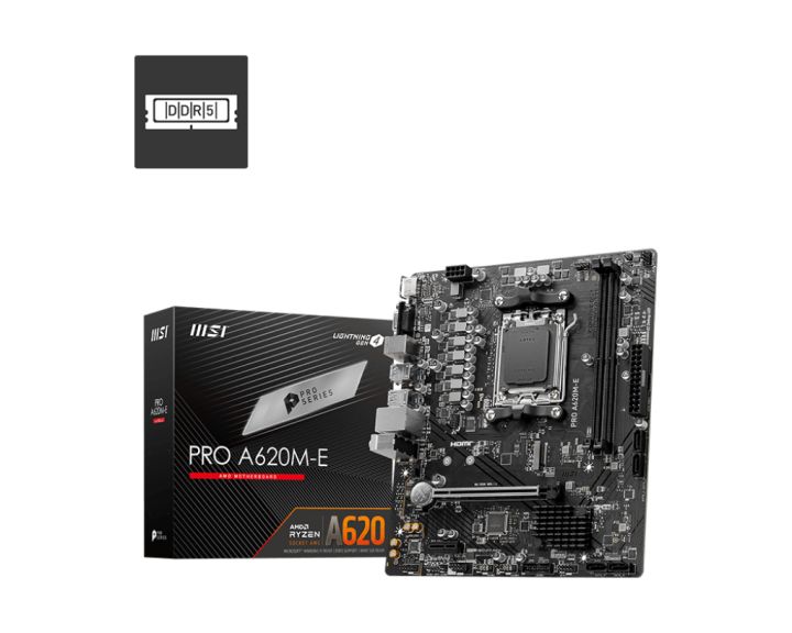 MSI PRO A620M-E AMD AM5 Gaming Motherboard FOR Ryzen 7500F, 7600, 7600x, 7700, 7700x