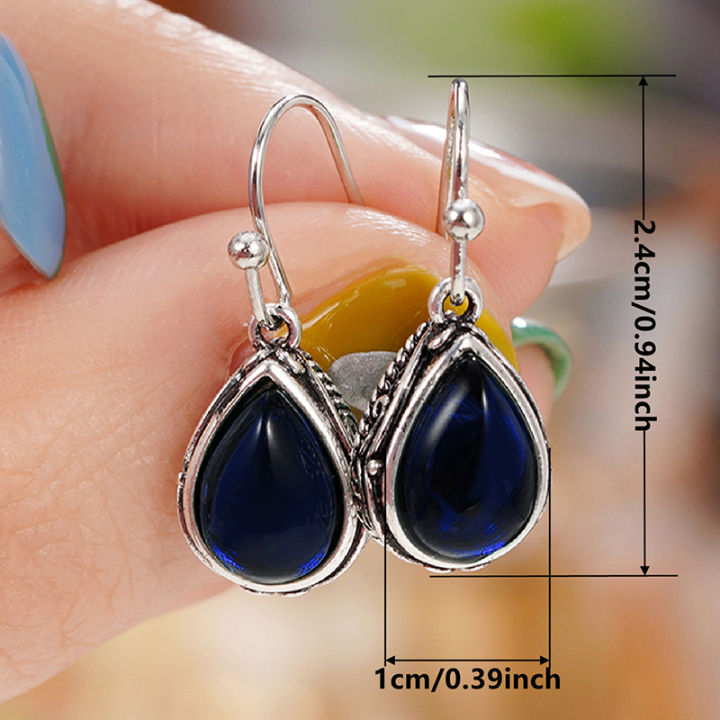 Huitan%20Green/Red%20Pear%20Stone%20Drop%20Earrings%20for%20Women%20Ethnic%20Style%20Aesthetic%20Carved%20Pattern%20Temperament%20Lady's%20Earrings%20Jewelry%20-%20Image%205