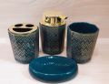 4 Pcs - Ceramic Bathroom Accessories Set with Soap Holder, Toothbrush Holder, Soap Dish- White Black Color. 