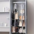 1pc 6/8 Grids Space Saving Bag Organizers, Multi Layer Hanging Handbag Purse Organizer For Wardrobe Closet, Bag Storage Holder. 