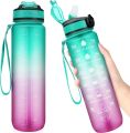 Sports Water Bottle with Straw 1 Litre Leakproof 1000ml with Filter Time Marking BPA Free Tritan Plastic Kids Men Women Cycling Gym Hiking Running. 