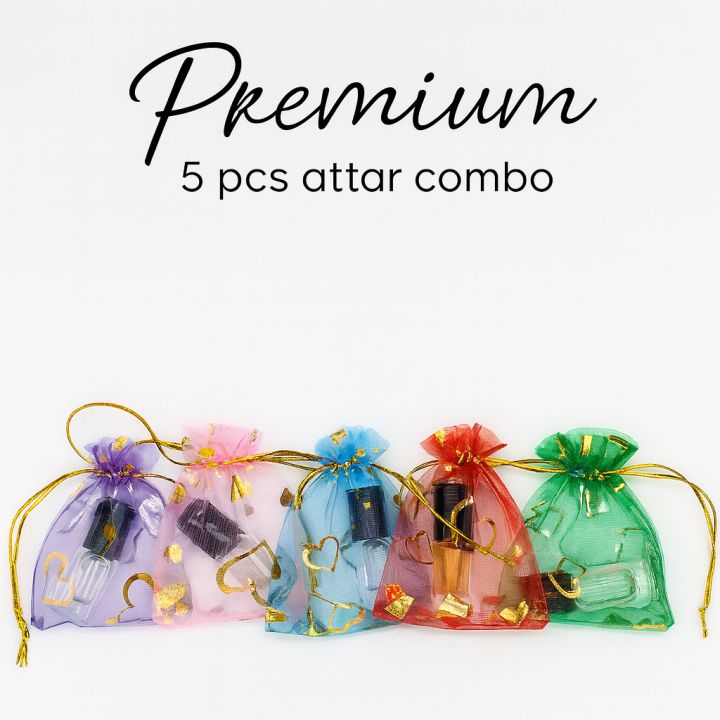 Perfumee Type Premium 5 Pcs 3mL Attar Combo | Unisex Halal Perfume Oil | Long Lasting Sweet, Floral & Musky Fragrance | Corporate, School & Religious Use | Gift Set
