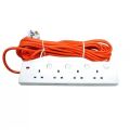 ORANGE - Extension Wire Cord 3 Meters 4Way - 13A Trailer Multi Socket - Multi Plug Power Strip - Fused Plug Top . 