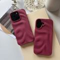 Matte Soft Wine Red Solid Color Uneven Irregularity Fold Wavy Texture Protective Phone Case for iPhone 11 12 13 14 15 16 Pro Max. 
