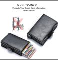 Antitheft Rfid Credit Card Holder Wallets Men Leather Aluminum Box Metal Male Purse Bag Small Cardholder Case Minimalist Wallet 💳 Rfid ( Radio-Frequency IDentification ) RFID wallet for man. 