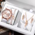 Womens Fashion Watches Luxury Rhinestone Necklace Bracelet Earrings Set Elegant Causal Wristwatch Quartz Watch For Ladies Clock. 