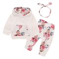0-18 Months Toddler Baby Girl 3PCS Hooded Clothes Set Flowers Print Long Sleeve Top+Pant+Bowknot Headband Fashion Autumn Outfit. 