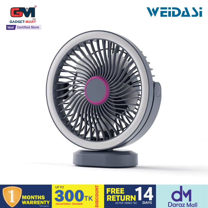 Weidasi WD-279 Newest Trend Desktop Fan USB Rechargeable Mini Table Fan 2400mAh Portable Small Desk Fan