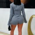 Doyerl Striped Night Club Outfits Women Two Piece Sets Y2K Lace-up Bandage Long Sleeve Shirt Top and Shorts Matching Sets.
