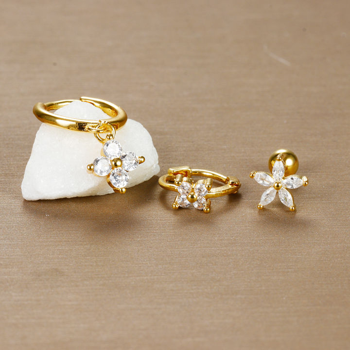 3PCS%20Stainless%20Steel%20Zircon%20Flower%20Pendant%20Hoop%20Earrings%20Set%20for%20Women%20Simple%20Huggies%20Cartilage%20Earring%20Piercing%20Jewelry%20aretes%20-%20Image%203
