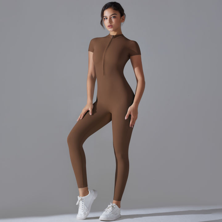 Yoga%20Set%20Women's%20Jumpsuits%20One-Piece%20Suit%20Zipper%20Short%20Sleeve%20Gym%20Push%20Up%20Workout%20Clothes%20Fitness%20Bodysuit%20Sportswear%20Tracksuit%20-%20Image%207