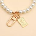 Vintage Korean Fashion Pearl Keychain Women Girl Gold Metal Chain Key Ring. 