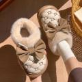 Platform Ankle Boots Female Bowknot Designer Winter Snow Booties Indoor Fluffy Slippers Women House Flats Fashion Footwear Warm. 