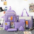 Korean Style 4 Piece Backpack Set for School Girls Washable Fabric 18x14 Inch. 