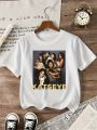 Girls' graphic T-shirt suitable for children featuring KATSEYE print design casual short sleeves crew neck.