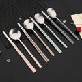 2/8Pcs Silver Dinnerware Set Western Stainless Steel Cutlery Dinner Spoon Sushi Chopsticks Flatware Party Kitchen Tableware.