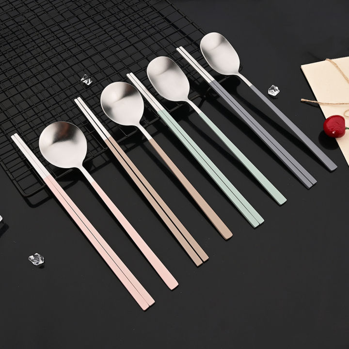 2/8Pcs Silver Dinnerware Set Western Stainless Steel Cutlery Dinner Spoon Sushi Chopsticks Flatware Party Kitchen Tableware