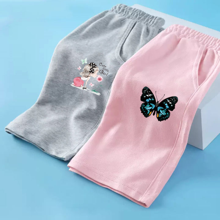 Girls New Cotton Pant Butterfly Casual Shorts Summer Loose Sweatpants Children Student Printed Short Pants 3-14Y
