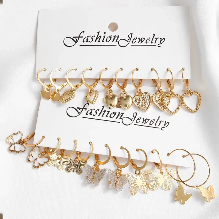 10pcs%20Gold%20Color%20Creative%20Simple%20Earrings%20Set%20for%20Women%20Fashion%20Temperament%20Hollowed-out%20Butterfly%20Love%20Earrings%20Jewelry%20Gifts%20-%20Image%205