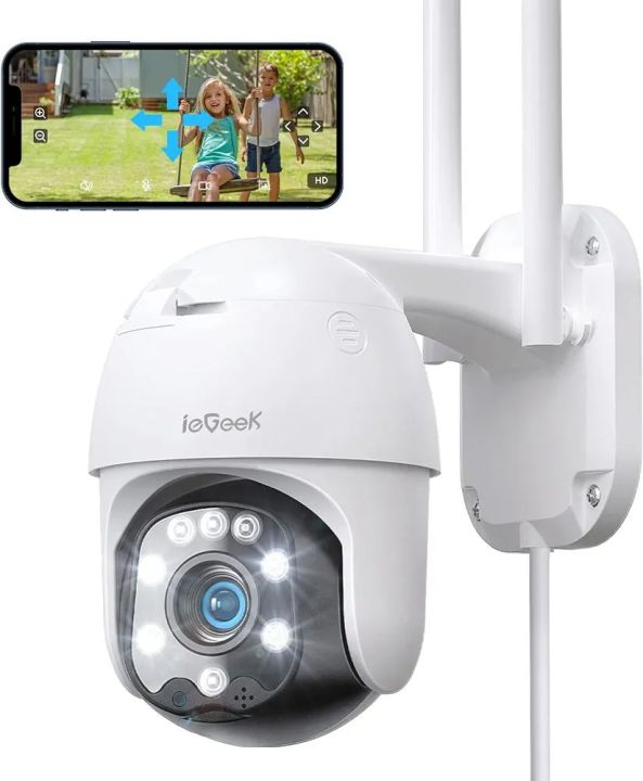 ieGeek ie20 360° Security Camera Outdoor with Color Night Vision, Auto Tracking CCTV Camera Systems,Pan Tilt,1080P WiFi Wireless PTZ Home Wired Camera,Motion Detection,Voice Intercom,Phone/PC Remote Access