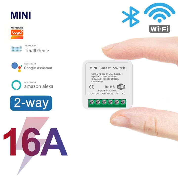 16A Mini Wifi DIY Light Switches Module 2-way Control Work With Tuya Smart Life Alexa Alice Home