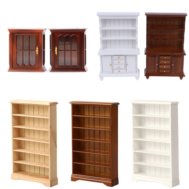 1/12 Multifunction Wood Cabinet Bookcase Cabinet Miniature Furniture Handcrafted Wall Cabinet Dollhouse