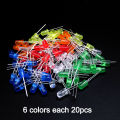 100PCS 3mm 5mm LED Diode F3 F5 Assorted Kit White Green Red Blue Yellow Orange Pink White DIY Light Emitting LED Diode Connector. 