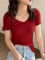 AOSSVIAO 2026 Basic V-neck Solid Thin Summer Pullover Women Female Knitted Ribbed Sweater Slim Short Sleeve Bodycon Sweater. 