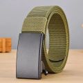 Men's Belt Automatic Metal Buckle Imitation Nylon Webbing Outdoor Work Belt Toothless Automatic Buckle Casual Sports Canvas Belt.
