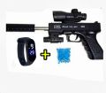 2PS/SUPER FAST ACTION BUP G SHOOTING  GLOCK TOY GUN +LED DEGITAL TOUCH SCREEN WATCH FOR BOYS Black AIR SOFT FINE QUALITY PLASTIC AIRSOFT SHELL ENJECT WITH RED LASER  LIGHT TOY GUN WITH M4 DEGITAL TOUCH WATCH   FOR 7 TO 12 YEARS OLD BOYS. 
